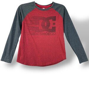 DC Shoes T-Shirt Boys Sz M Red/Gray Long Reglan Sleeve Skate Logo Streetwear